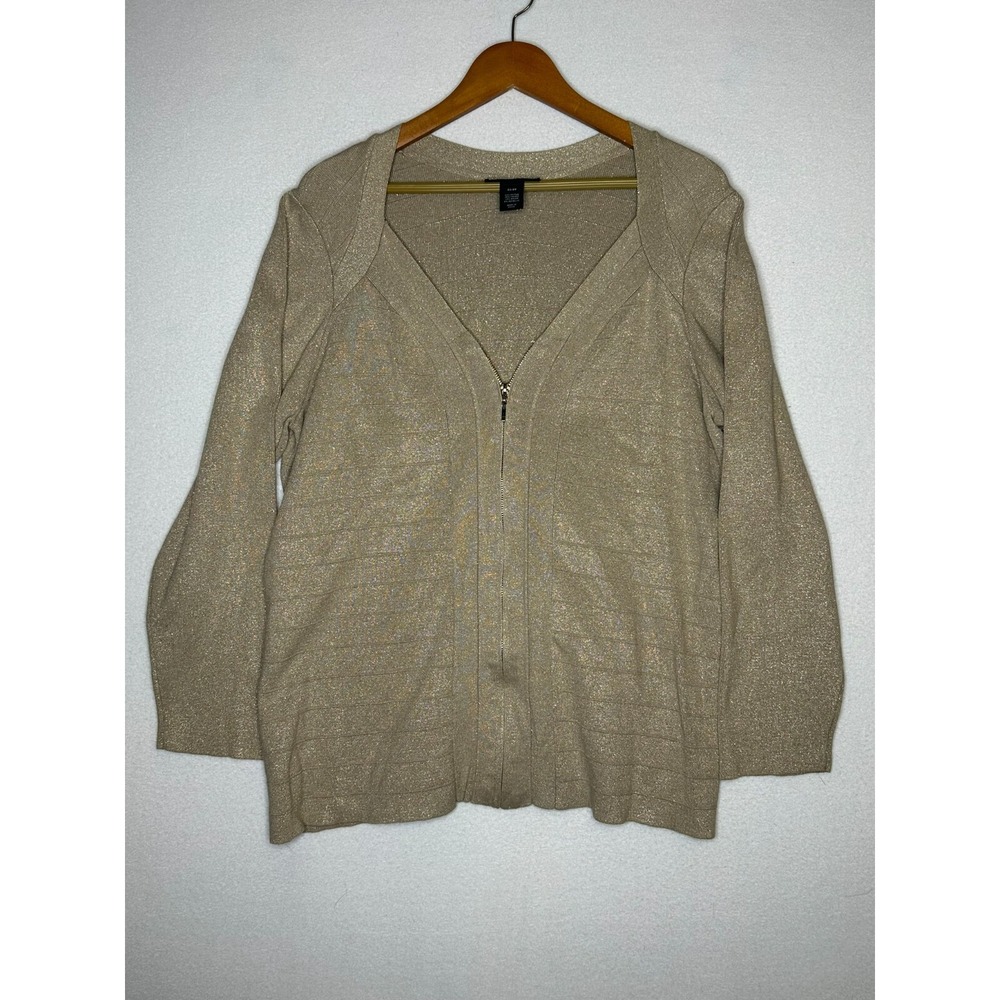 LANE BRYANT Tan Metallic Full Zip Knit Sweatshirt Cardigan Womens Size 22/24